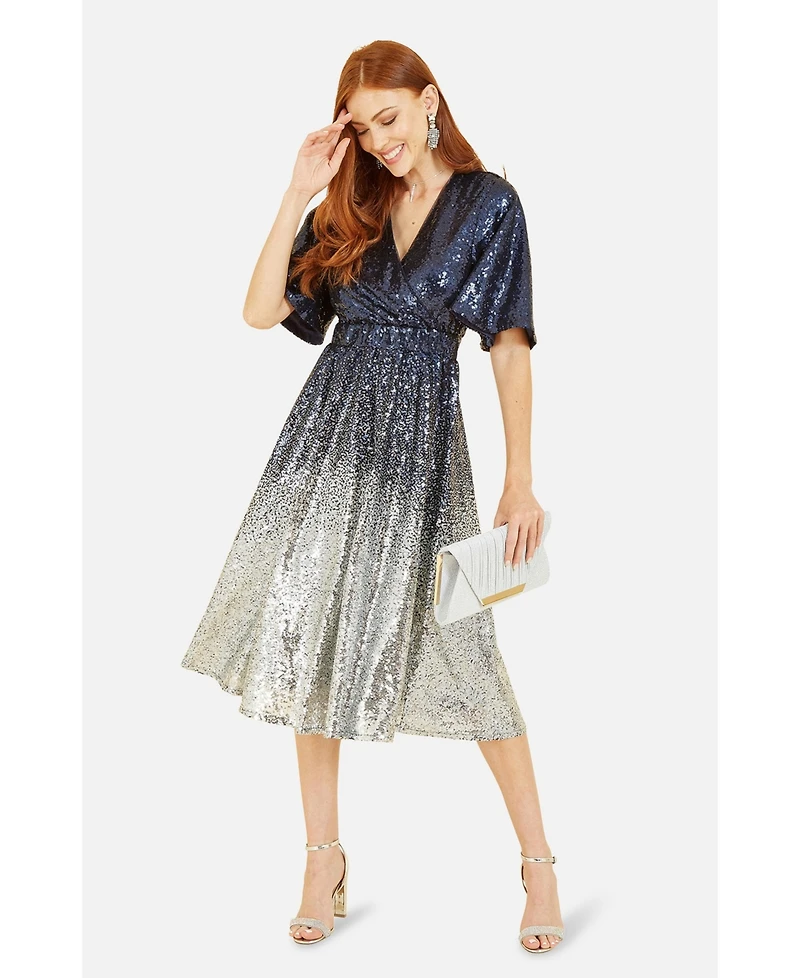 Yumi Women's Ombre Sequin V-Neck Midi Dress