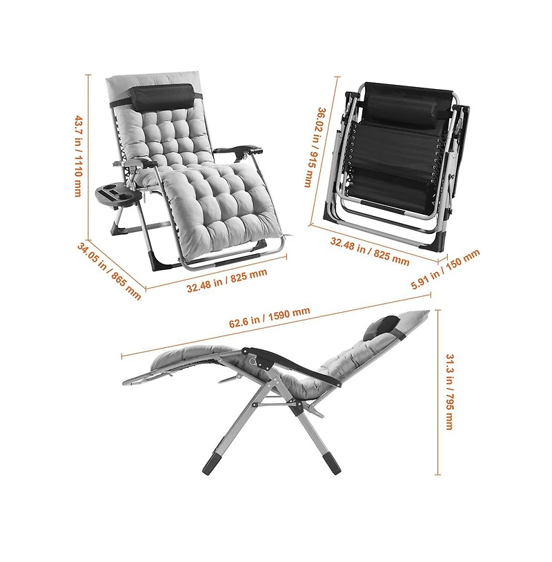 Sugift 33 in Zero Gravity Recliner Lounge Chair with Headrest Footrest and Cup Holder