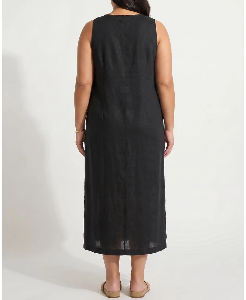 Universal Standard Plus Islet Button-Down Linen Maxi Dress
