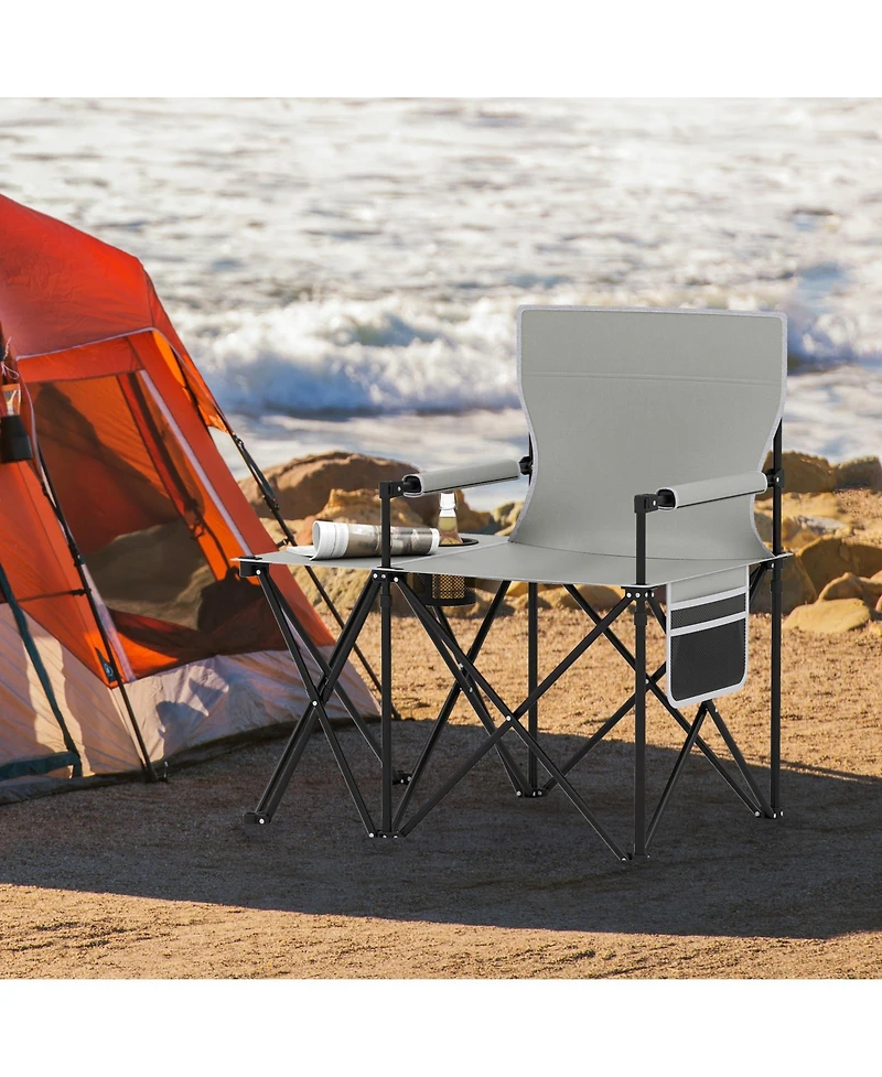 Gouun Oversized Camping Chair with Built-In Side Table and 2 Storage Pockets, Portable Folding Seat