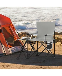 Gouun Oversized Camping Chair with Built-In Side Table and 2 Storage Pockets, Portable Folding Seat