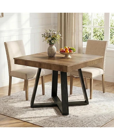 Tribesigns 31.5-Inch Square Dining Table for 4, Rustic Wood Kitchen Table with Fluted Edge and Sturdy X-Base, Farmhouse Small Dining Room Table