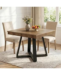 Tribesigns 31.5-Inch Square Dining Table for 4, Rustic Wood Kitchen Table with Fluted Edge and Sturdy X-Base, Farmhouse Small Dining Room Table