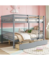 Sailvan full Over Rubber Wood Bunk Bed with 2 Drawers, Convertible into Beds Ladder