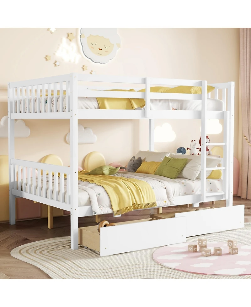 Sailvan full Over Rubber Wood Bunk Bed with 2 Drawers, Convertible into Beds Ladder