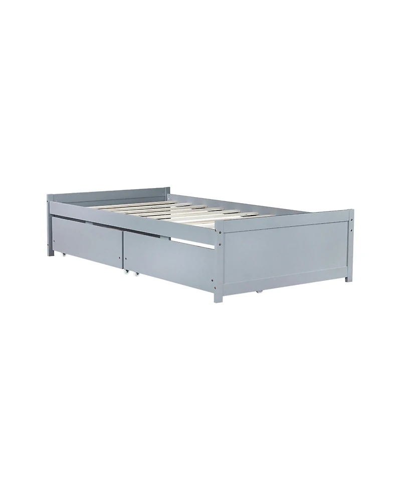 Sailvan Bed with 2 Drawers, Solid Rubber Wood
