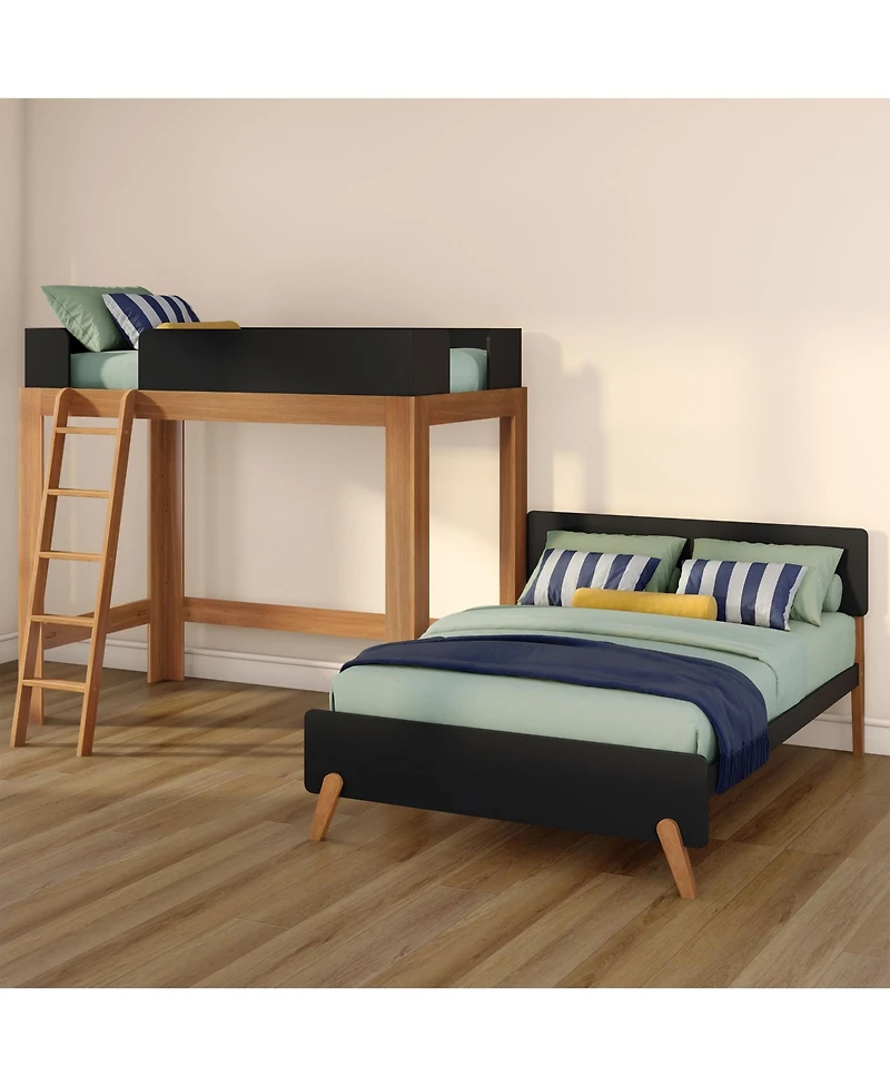Max & Lily Mid-Century Modern -Shaped Bunk Bed, Solid Wood