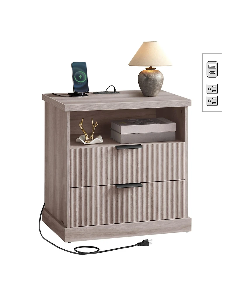 Slickblue Nightstand with Charging Station and Drawer Storage Design