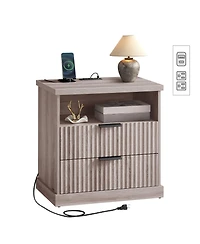 Slickblue Nightstand with Charging Station and Drawer Storage Design