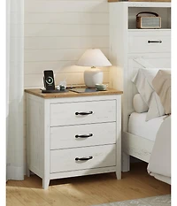 Slickblue Farmhouse Bedside Table with Charging Station and Storage