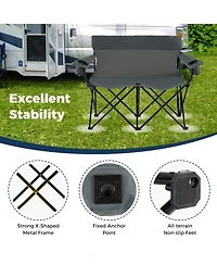 Gouun 2-Person Double Camping Chair, Outdoor Folding Loveseat with Cup Holders and Carrying Bag