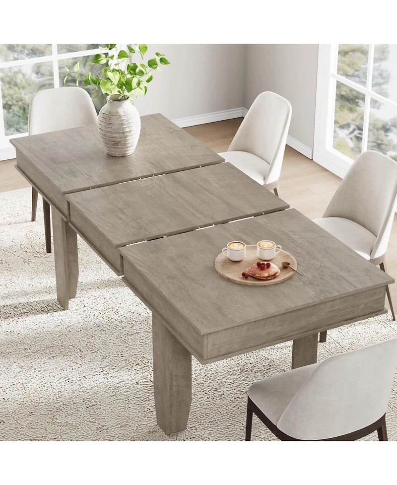 gaomon 63-86.6 in Extendable Dining Table for 6-10, Farmhouse Rectangular Kitchen Dinner Table with Sturdy Wooden Frame