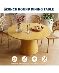 gaomon 43" Round Dining Table for 4-6 People, Wooden Dining Room Table with Pedestal Base, Modern Farmhouse Kitchen Table for Home