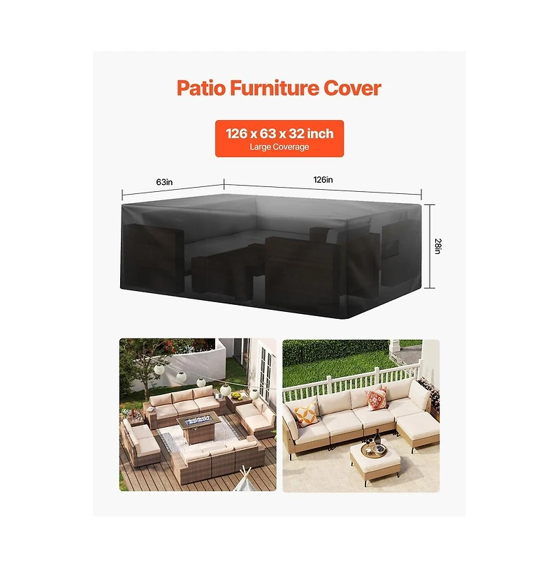 Sugift Patio Furniture Cover 126x63x28 in Rectangular Waterproof Outdoor Sofa Cover