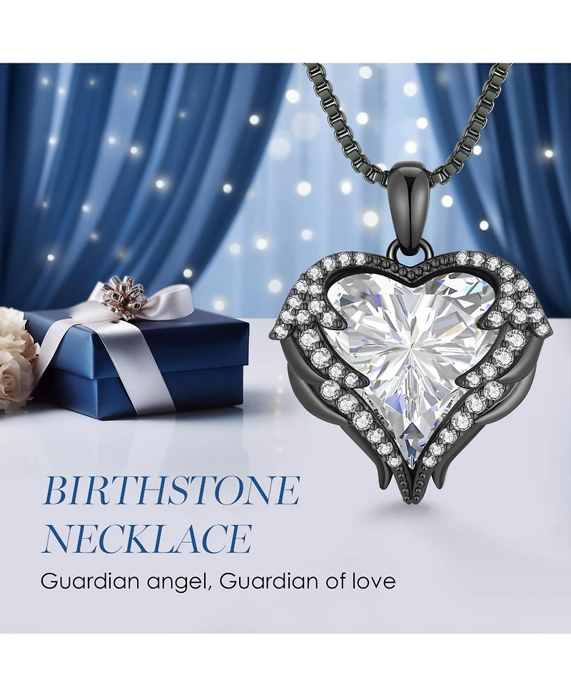 Gnuadz Angel Wings Birthstone Heart Necklace Gift