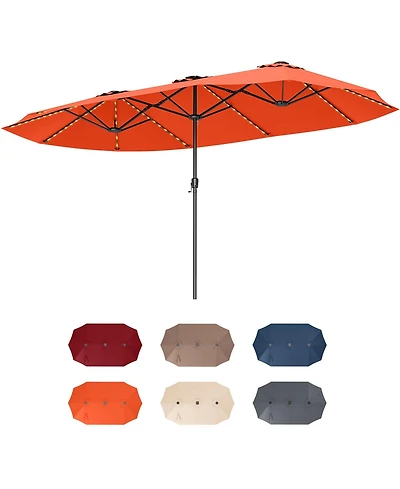 Gouun 15.5 feet Extra-Large Double-Sided Patio Umbrella with 144 Solar Led Lights