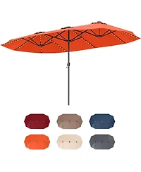 Gouun 15.5 feet Extra-Large Double-Sided Patio Umbrella with 144 Solar Led Lights