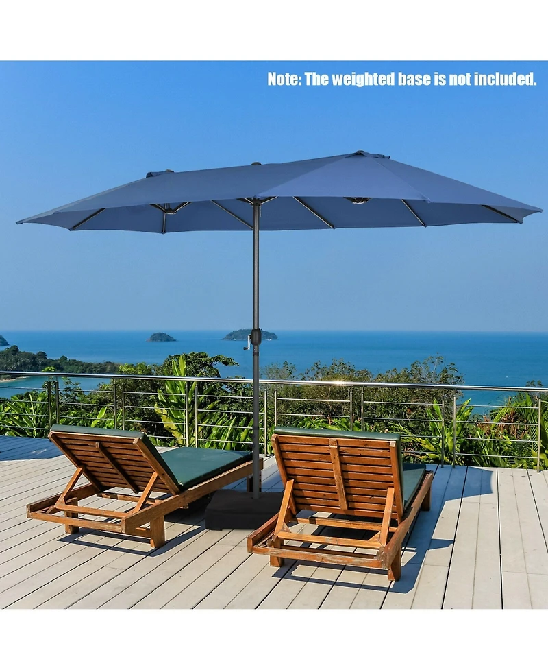 Gouun 15 feet Double-Sided Patio Umbrella with Hand-Crank System and 12-Rib Frame