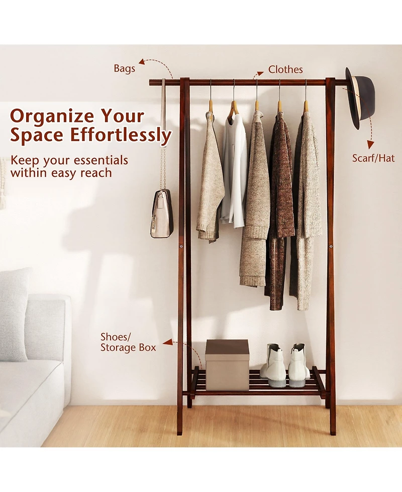 Gouun Folding Rubber Wood Garment Rack with Bottom Storage Shelf