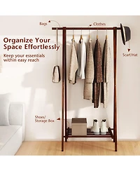 Gouun Folding Rubber Wood Garment Rack with Bottom Storage Shelf