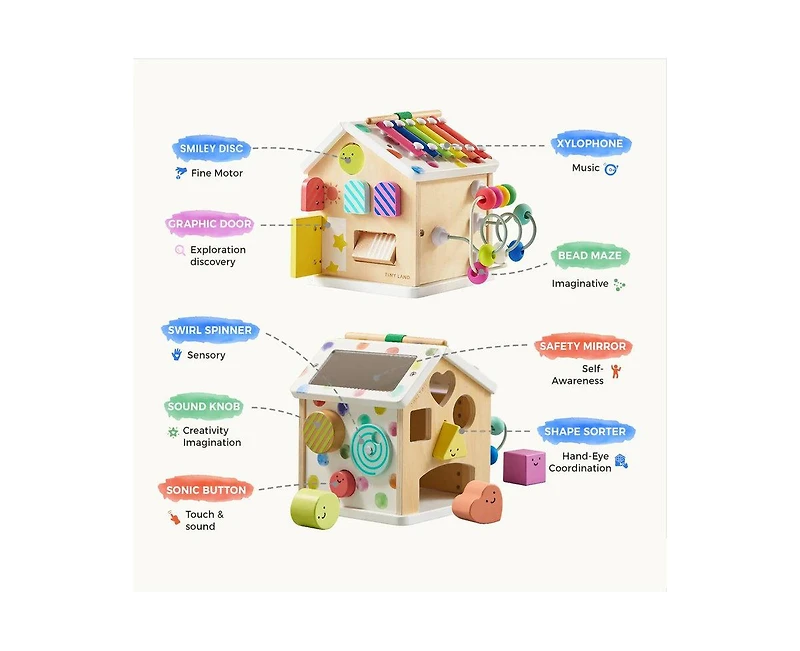 Tiny Land 9-in-1 Wooden Activity Cube - Montessori Baby Center