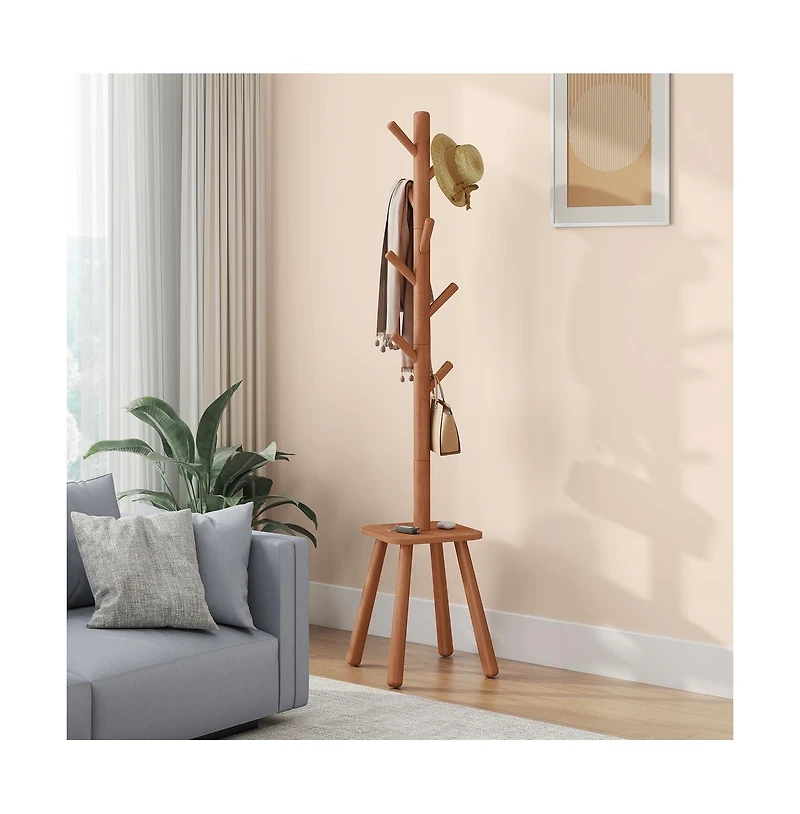 Slickblue Modern Tall Coat Rack with Hooks and Top Shelf for Entryway