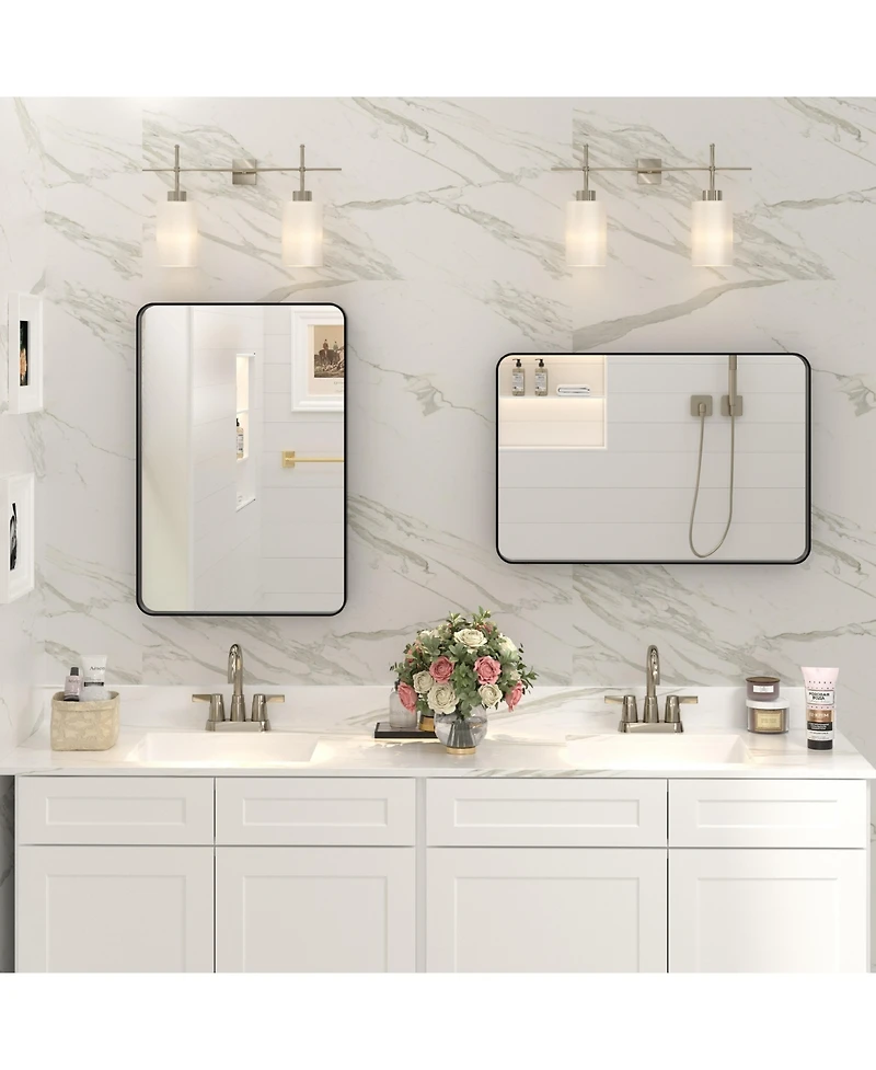 Apmir 16" x 24" High-Strength Tempered Glass and Aluminum Alloy Framed Wall Decor Bathroom Vanity Mirror