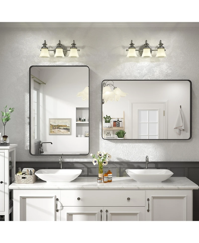 Apmir 24" x 36" High-Strength Tempered Glass and Aluminum Alloy Framed Wall Decor Bathroom Vanity Mirror