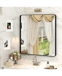 Apmir 32" x 32" High-Strength Tempered Glass and Aluminum Alloy Framed Wall Decor Bathroom Vanity Mirror