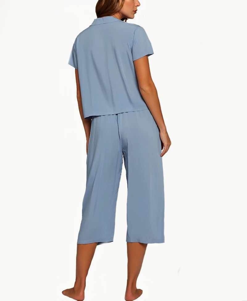iCollection Women's Soft Rayon Top and Wide Leg Capri Pants Pajama Set