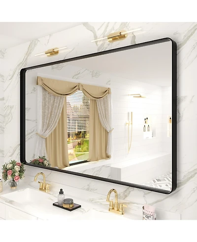 Apmir 60" x 36" High-Strength Tempered Glass and Aluminum Alloy Framed Wall Decor Bathroom Vanity Mirror