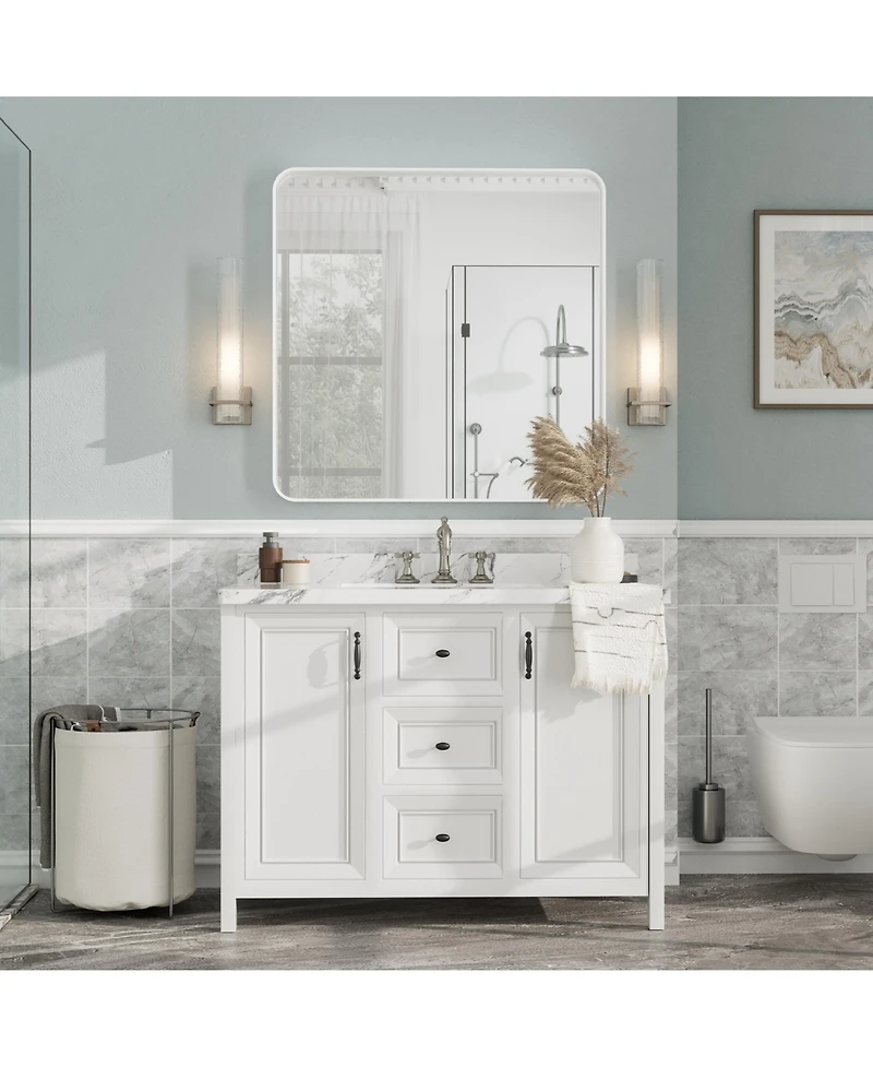 Apmir 36" x 36" High-Strength Tempered Glass and Aluminum Alloy Framed Wall Decor Bathroom Vanity Mirror