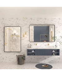 Apmir 48" x 32" High-Strength Tempered Glass and Aluminum Alloy Framed Wall Decor Bathroom Vanity Mirror