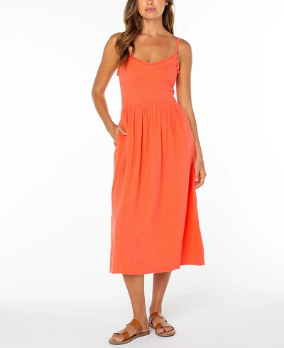 Roxy Women's Cotton Downriver V-Neck Midi Dress