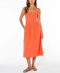 Roxy Women's Cotton Downriver V-Neck Midi Dress