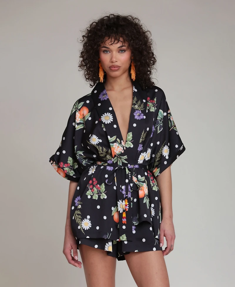 Avec Les Filles Women's Printed Drop Shoulder Kimono Top