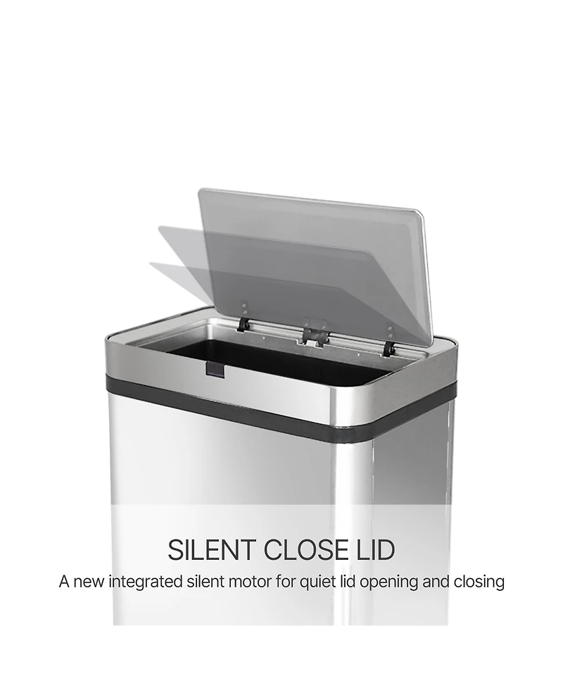 Mega Casa 16 Gallon Stainless Steel Rectangular Motion Sensor Trash Can with Silent Close Lid and Stay-Open Feature