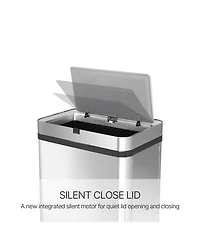 Mega Casa 16 Gallon Stainless Steel Rectangular Motion Sensor Trash Can with Silent Close Lid and Stay-Open Feature