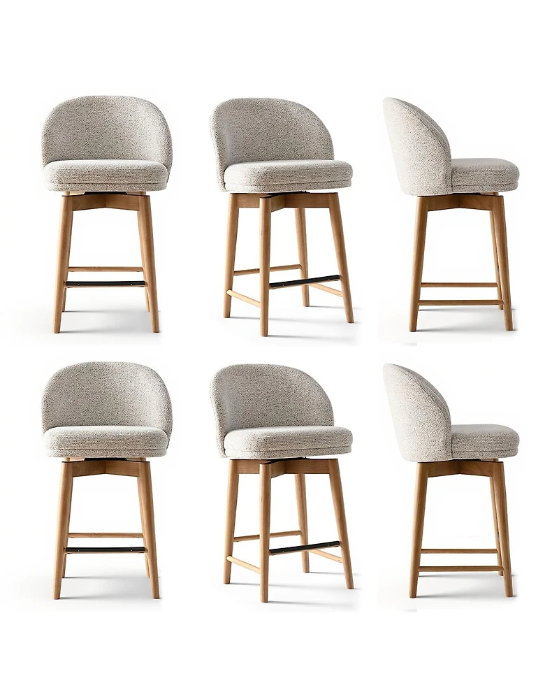 Maison Boucle Set of 6 Swivel Chenille Counter Height Stools, 25.5" Seat Height