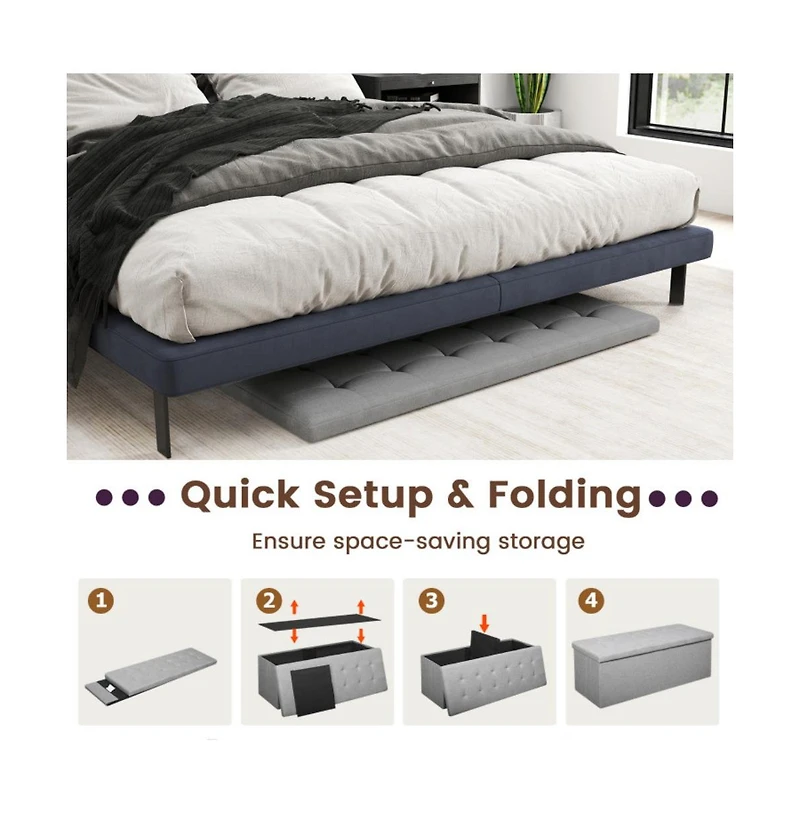 Gouun 43-Inch Folding Storage Ottoman Bench with Padded Seat