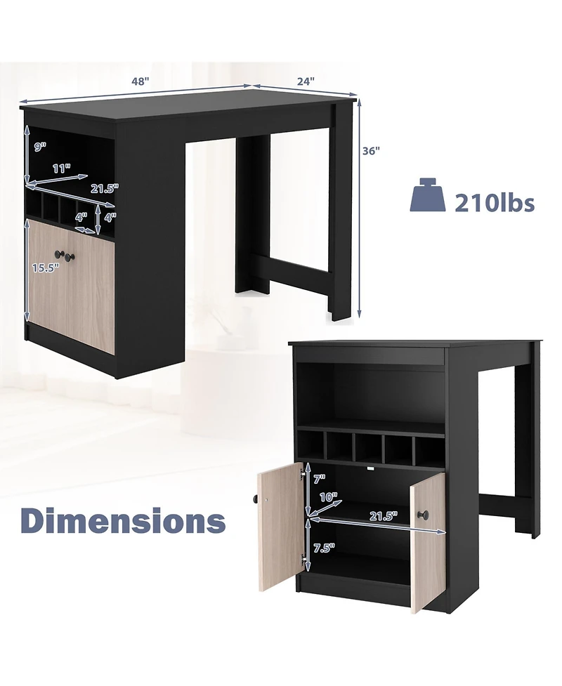 Gouun 48-Inch Bar Table with Storage Cabinet and Wine Rack