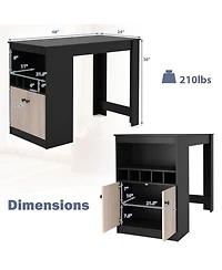 Gouun 48-Inch Bar Table with Storage Cabinet and Wine Rack