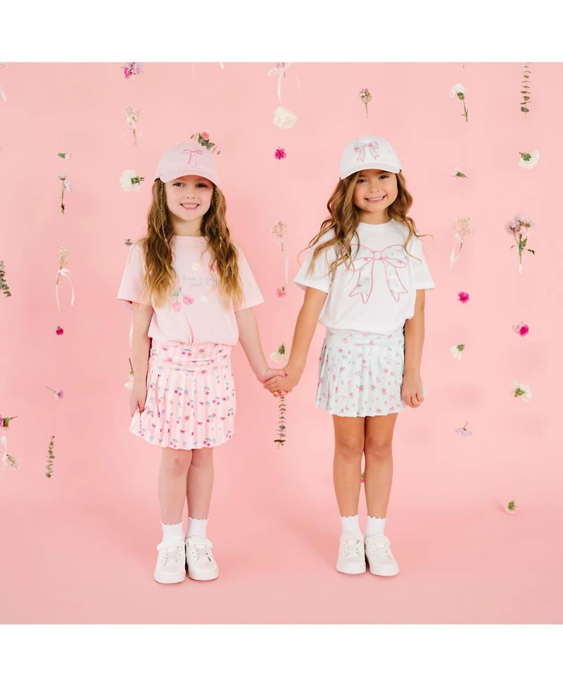 Sweet Wink Girls Sky Blue Floral Bow Patch Baseball Hat