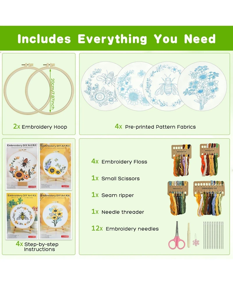 Gnuadz 4 Sets Embroidery Kit Flower Bee Cross Stitch Beginner Set