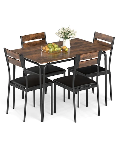Slickblue Industrial Style Dining Set 5 Piece Table with Benches and Stools