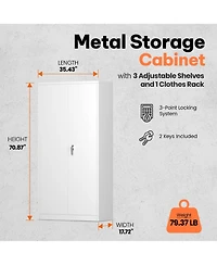 Aobabo Metal Storage Cabinet with 3 Adjustable Shelves and 1 Cloth Rail, White