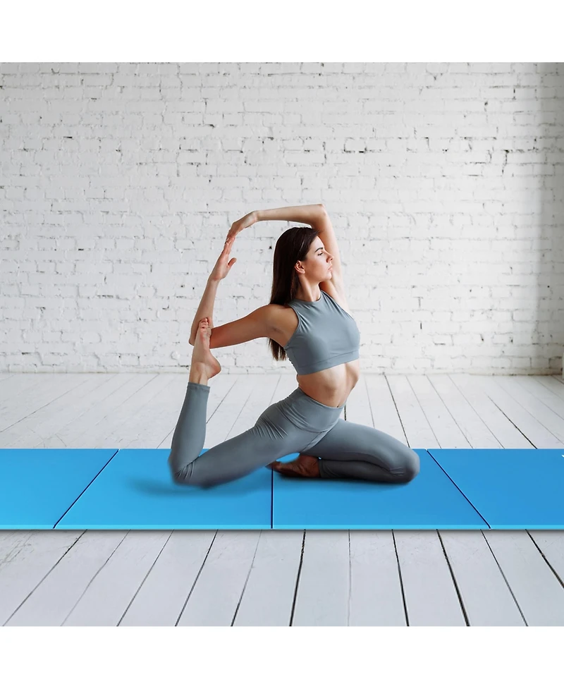 BalanceFrom Fitness All-Purpose Folding Anti Tear 4 Panel Fitness Mat w/ Sectional Floor Balance Beam for Aerobics & Gymnastics, Blue