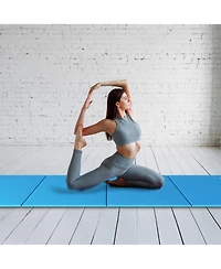 BalanceFrom Fitness All-Purpose Folding Anti Tear 4 Panel Fitness Mat w/ Sectional Floor Balance Beam for Aerobics & Gymnastics, Blue
