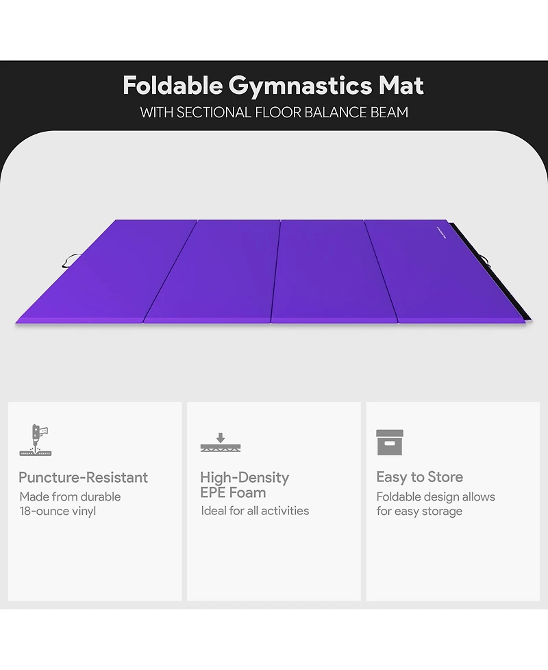 BalanceFrom Fitness Gymnastics Mat with Sectional Floor Balance Beam, Purple