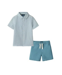 Andy & Evan Toddler Boys Toddler/Child Teal Striped Buttondown and Linen Shorts Set